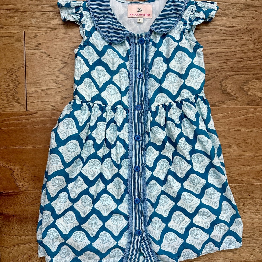 Smockingbird Navy Floral Ruffle Sleeve Lou Lou Dress 3T